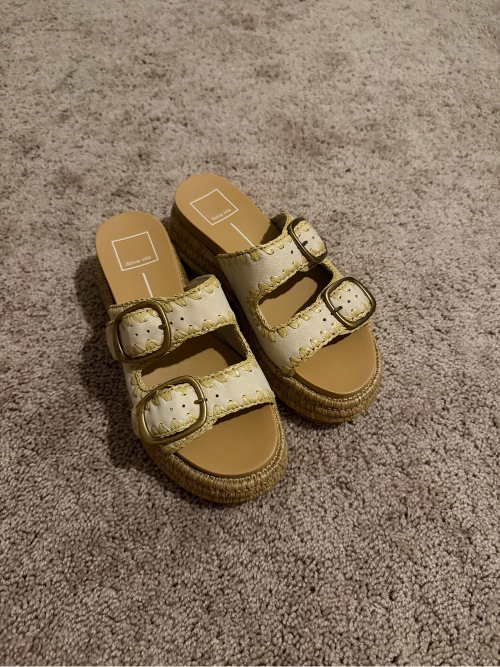 Dolce Vita Woven Espadrille Slide Sandals in Cream with Buckle Straps